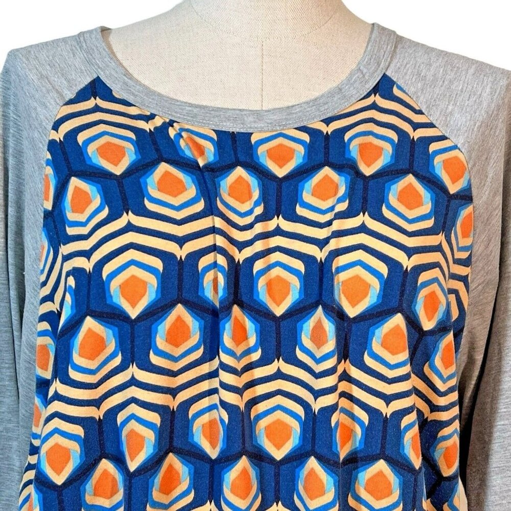 LuLaRoe Simply Comfortable Long Sleeve Top 3XL Womens Pullover Blue Orange Gray‎